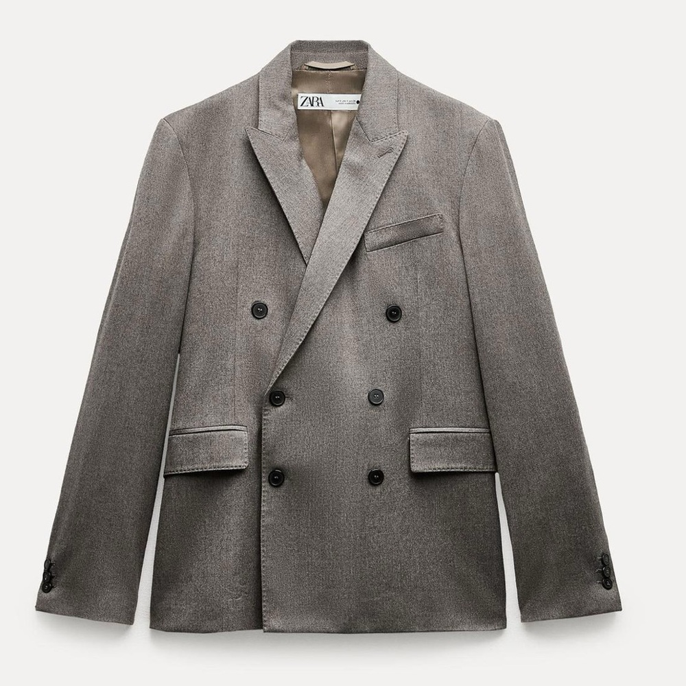 Zara Taupe Gray Double Breasted Wool Blazer Coat ZW Collection NWT - Picture 5 of 16